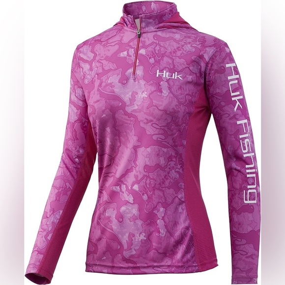 Huk Tops - HUK Women's Icon X Hoodie UPF 50+ Long-Sleeve Fishing Shirt Size Large Pink Camo